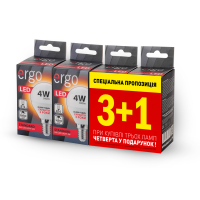 LED лампа ERGO Standard Набор 3+1 G45 E14 4W 220V 3000K Теплий б╕лий