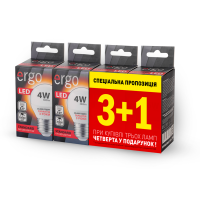 LED лампа ERGO Standard Набор 3+1 G45 E27 4W 220V 3000K Теплий б╕лий