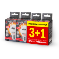 LED лампа ERGO Standard Набор 3+1 G45 E27 6W 220V 3000K Теплий б╕лий
