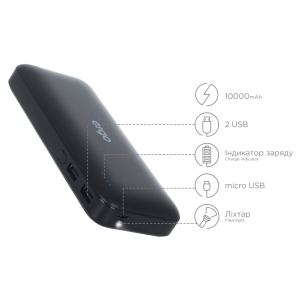 Портативна батарея ERGO LI-15В, 10000 mAh Black Портативна батарея ERGO LI-15В, 10000 mAh Black