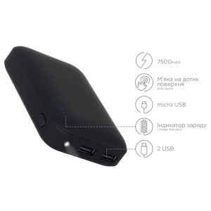 Портативна батарея ERGO LI-07, 7500 mAh Black Портативна батарея ERGO LI-07, 7500 mAh Black