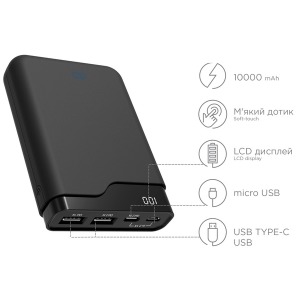 Портативная батарея ERGO LI-U4 TYPE-C 10000 mAh Rubber Black Портативная батарея ERGO LI-U4 TYPE-C 10000 mAh Rubber Black