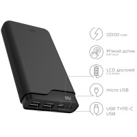 Портативна батарея ERGO LI-U6 TYPE-C, 12000 mAh Rubber Black